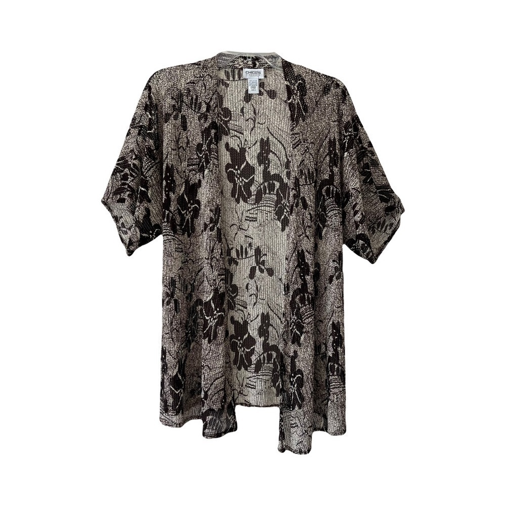 Chico’s Travelers | Brown Short Sleeve Open Front Cardigan, Size 0 (Small)